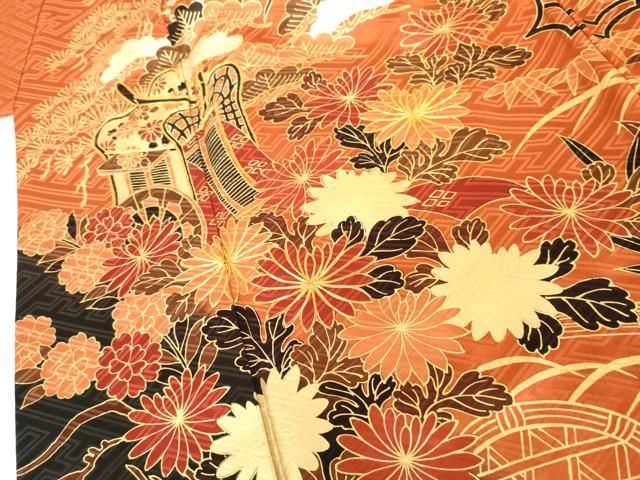 平和屋着物●豪華振袖　駒刺繍　御所車吉祥花文　金彩　正絹　逸品　AABN8107cs