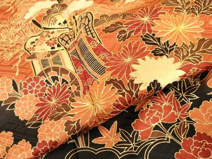 平和屋着物●豪華振袖　駒刺繍　御所車吉祥花文　金彩　正絹　逸品　AABN8107cs