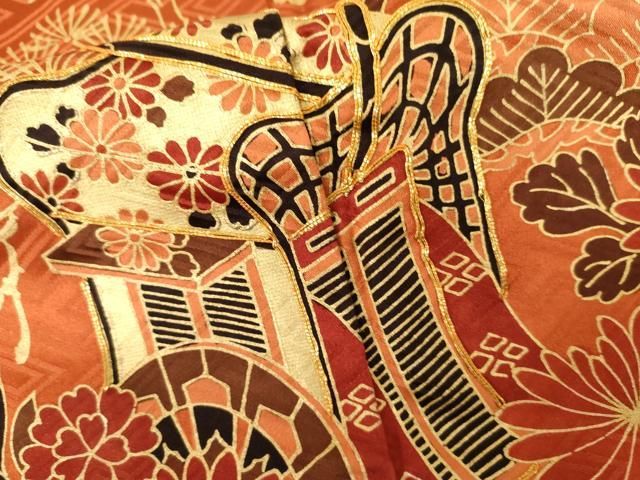 平和屋着物●豪華振袖　駒刺繍　御所車吉祥花文　金彩　正絹　逸品　AABN8107cs
