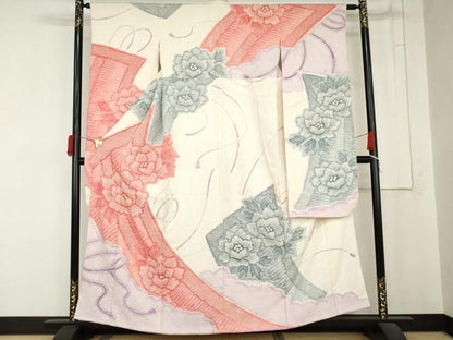 平和屋着物●名門　藤娘きぬたや・総絞り　振袖　几帳花文　正絹　逸品　AABN8112cs