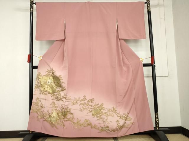 平和屋着物●色留訪問着　松竹梅風景文　暈し染め　金彩　正絹　逸品　AABN8114cs