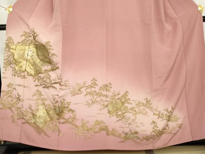 平和屋着物●色留訪問着　松竹梅風景文　暈し染め　金彩　正絹　逸品　AABN8114cs