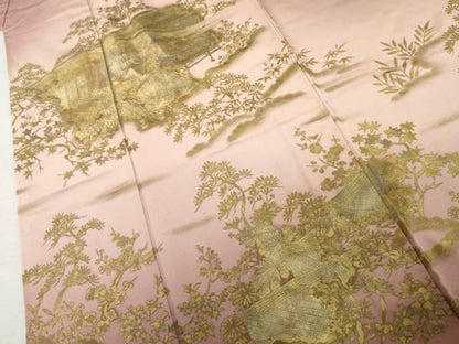 平和屋着物●色留訪問着　松竹梅風景文　暈し染め　金彩　正絹　逸品　AABN8114cs