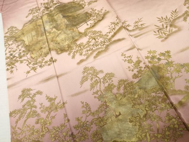 平和屋着物●色留訪問着　松竹梅風景文　暈し染め　金彩　正絹　逸品　AABN8114cs