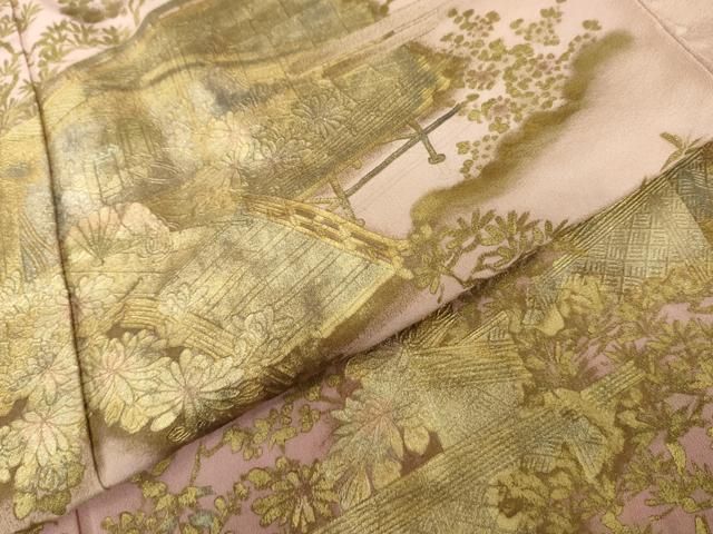 平和屋着物●色留訪問着　松竹梅風景文　暈し染め　金彩　正絹　逸品　AABN8114cs