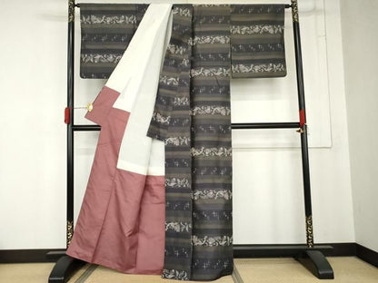 平和屋着物●上質な紬　花鳥文　正絹　逸品　AABN8115cs