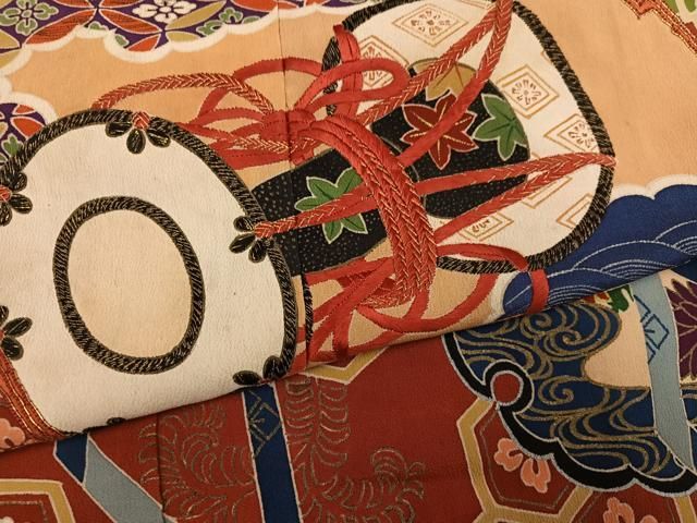 平和屋本店●アンティーク　大正ロマン　振袖　駒刺繍　草花吉祥鼓文　黒地　金彩　正絹　逸品　AABN8305ph