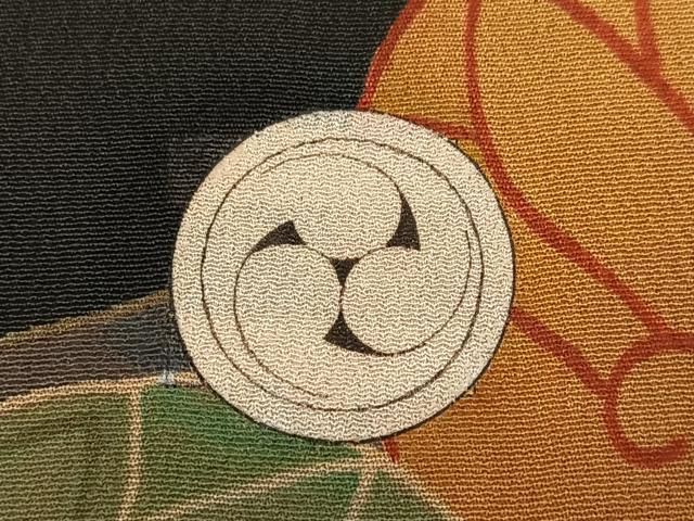 平和屋本店●アンティーク　大正ロマン　振袖　駒刺繍　草花吉祥鼓文　黒地　金彩　正絹　逸品　AABN8305ph