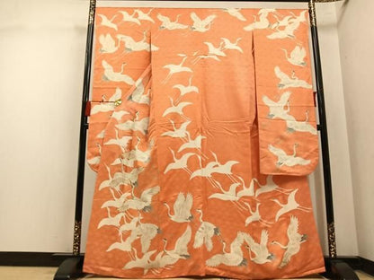 平和屋着物●豪華振袖　駒刺繍　群れ鶴文　金彩　正絹　逸品　AABN8309ph