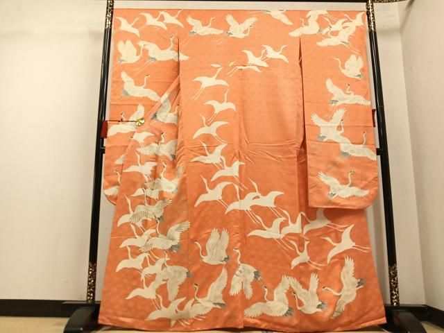平和屋着物●豪華振袖　駒刺繍　群れ鶴文　金彩　正絹　逸品　AABN8309ph
