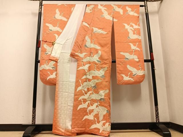 平和屋着物●豪華振袖　駒刺繍　群れ鶴文　金彩　正絹　逸品　AABN8309ph