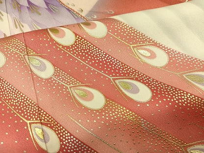 平和屋着物●豪華振袖　刺繍　孔雀文　暈し染め　金銀彩　正絹　逸品　AABN8319ph