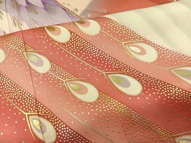 平和屋着物●豪華振袖　刺繍　孔雀文　暈し染め　金銀彩　正絹　逸品　AABN8319ph