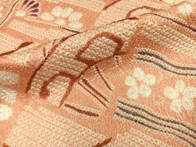 平和屋着物●上質な小紋　総絞り　吉祥花文　正絹　逸品　未使用　AABN8326ph