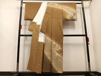 平和屋着物●訪問着　駒刺繍　更紗唐草文　暈し染め　金彩　正絹　逸品　AABN8327ph