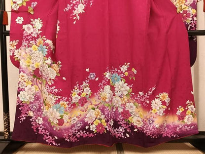 平和屋着物●豪華振袖　刺繍　花蝶文　暈し染め　金糸　正絹　逸品　AABN8329ph