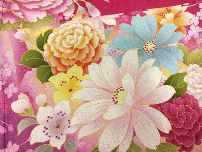 平和屋着物●豪華振袖　刺繍　花蝶文　暈し染め　金糸　正絹　逸品　AABN8329ph