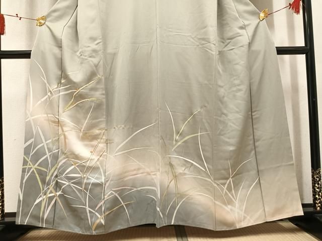 平和屋着物●訪問着　駒刺繍　笹文　暈し染め　金彩　反端付き　正絹　逸品　AABN8331ph