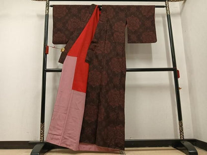 平和屋着物●アンティーク大島　本場大島紬　花唐草文　正絹　逸品　AABN8336ph