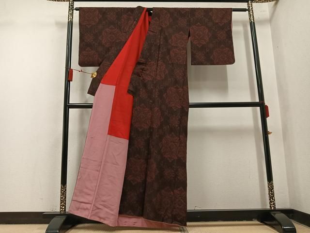 平和屋着物●アンティーク大島　本場大島紬　花唐草文　正絹　逸品　AABN8336ph
