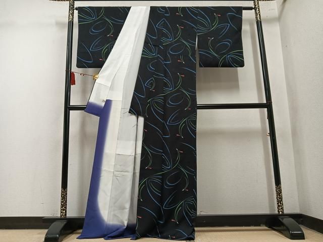 平和屋着物●上質な小紋　飛鳥文　黒地　さが美扱い　正絹　逸品　AABN8337ph