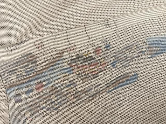 平和屋着物●都喜ヱ門　本場大島紬　白大島　7マルキ　総絣　人物舟文　藤絹織物謹製　証紙付き　正絹　逸品　AABN8344ph