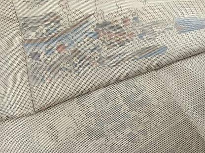 平和屋着物●都喜ヱ門　本場大島紬　白大島　7マルキ　総絣　人物舟文　藤絹織物謹製　証紙付き　正絹　逸品　AABN8344ph