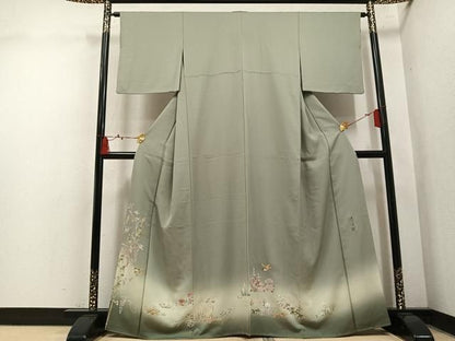 平和屋着物●螺鈿作家　甲斐泰造　訪問着　螺鈿　花鳥文　暈し染め　金彩　正絹　逸品　AABN8346ph