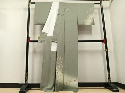 平和屋着物●螺鈿作家　甲斐泰造　訪問着　螺鈿　花鳥文　暈し染め　金彩　正絹　逸品　AABN8346ph