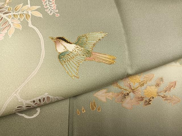 平和屋着物●螺鈿作家　甲斐泰造　訪問着　螺鈿　花鳥文　暈し染め　金彩　正絹　逸品　AABN8346ph
