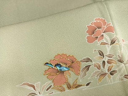 平和屋着物●螺鈿作家　甲斐泰造　訪問着　螺鈿　花鳥文　暈し染め　金彩　正絹　逸品　AABN8346ph