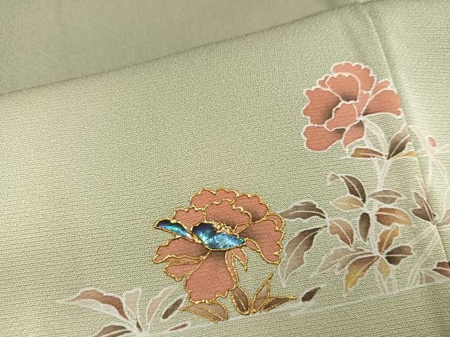 平和屋着物●螺鈿作家　甲斐泰造　訪問着　螺鈿　花鳥文　暈し染め　金彩　正絹　逸品　AABN8346ph