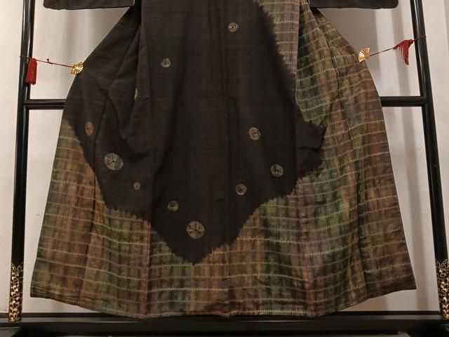 平和屋着物●訪問着　紬地　絞り　横段文　正絹　逸品　AABN8426ph