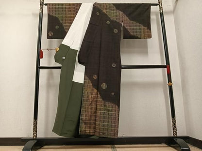 平和屋着物●訪問着　紬地　絞り　横段文　正絹　逸品　AABN8426ph