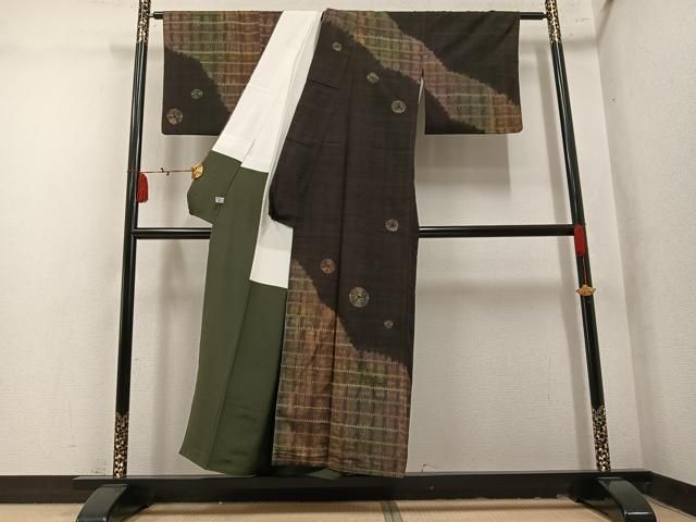 平和屋着物●訪問着　紬地　絞り　横段文　正絹　逸品　AABN8426ph