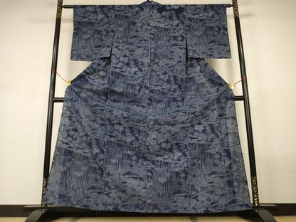 平和屋着物∴夏物　浴衣　綿絽　風景文　綿　逸品　AABN8482jd