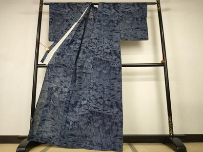 平和屋着物∴夏物　浴衣　綿絽　風景文　綿　逸品　AABN8482jd