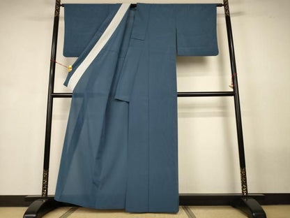 平和屋着物＊夏物　色無地　絽縮緬　錆御納戸色　洗える着物　AABN8486jd