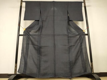 平和屋着物＊夏物　本場小千谷ちぢみ　羊羹色　麻　逸品　AABN8496jd