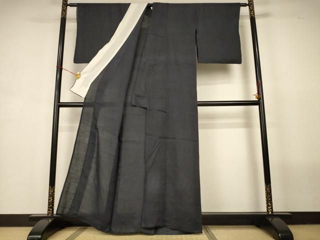 平和屋着物＊夏物　本場小千谷ちぢみ　羊羹色　麻　逸品　AABN8496jd