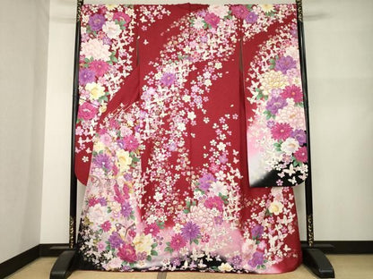 平和屋着物●豪華振袖　花蝶文　暈し染め　金銀糸　金銀彩　銀通し地　ロング丈　正絹　逸品　AABN8721ck
