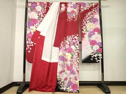 平和屋着物●豪華振袖　花蝶文　暈し染め　金銀糸　金銀彩　銀通し地　ロング丈　正絹　逸品　AABN8721ck