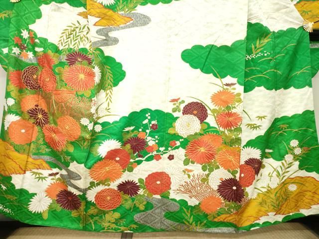 平和屋着物●豪華振袖　駒刺繍　風景花文　金彩　正絹　逸品　AABN8722ck