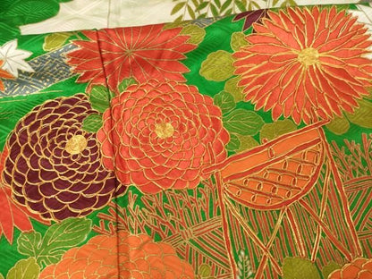 平和屋着物●豪華振袖　駒刺繍　風景花文　金彩　正絹　逸品　AABN8722ck