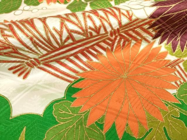 平和屋着物●豪華振袖　駒刺繍　風景花文　金彩　正絹　逸品　AABN8722ck