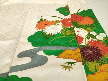 平和屋着物●豪華振袖　駒刺繍　風景花文　金彩　正絹　逸品　AABN8722ck