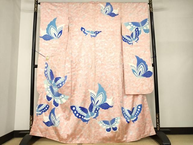 平和屋着物●豪華振袖　花蝶文　銀彩　正絹　逸品　AABN8723ck