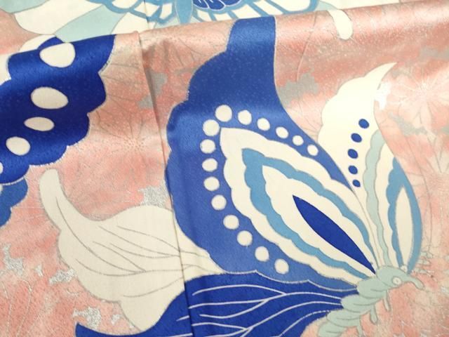 平和屋着物●豪華振袖　花蝶文　銀彩　正絹　逸品　AABN8723ck