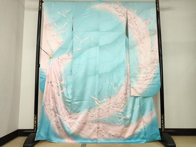 平和屋着物●豪華振袖　飛鶴文　暈し染め　金銀彩　正絹　逸品　AABN8728ck
