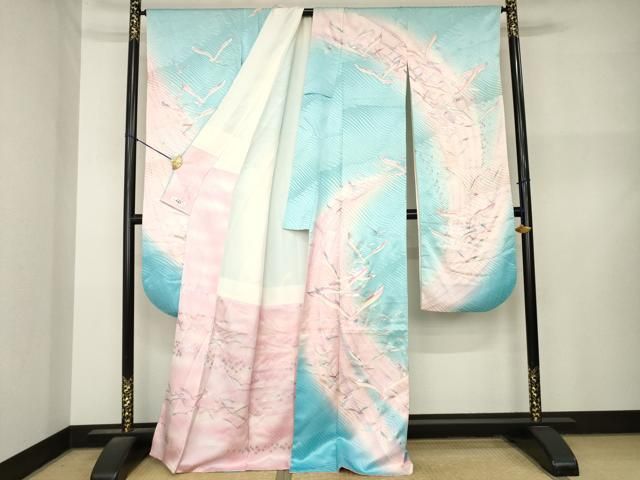 平和屋着物●豪華振袖　飛鶴文　暈し染め　金銀彩　正絹　逸品　AABN8728ck